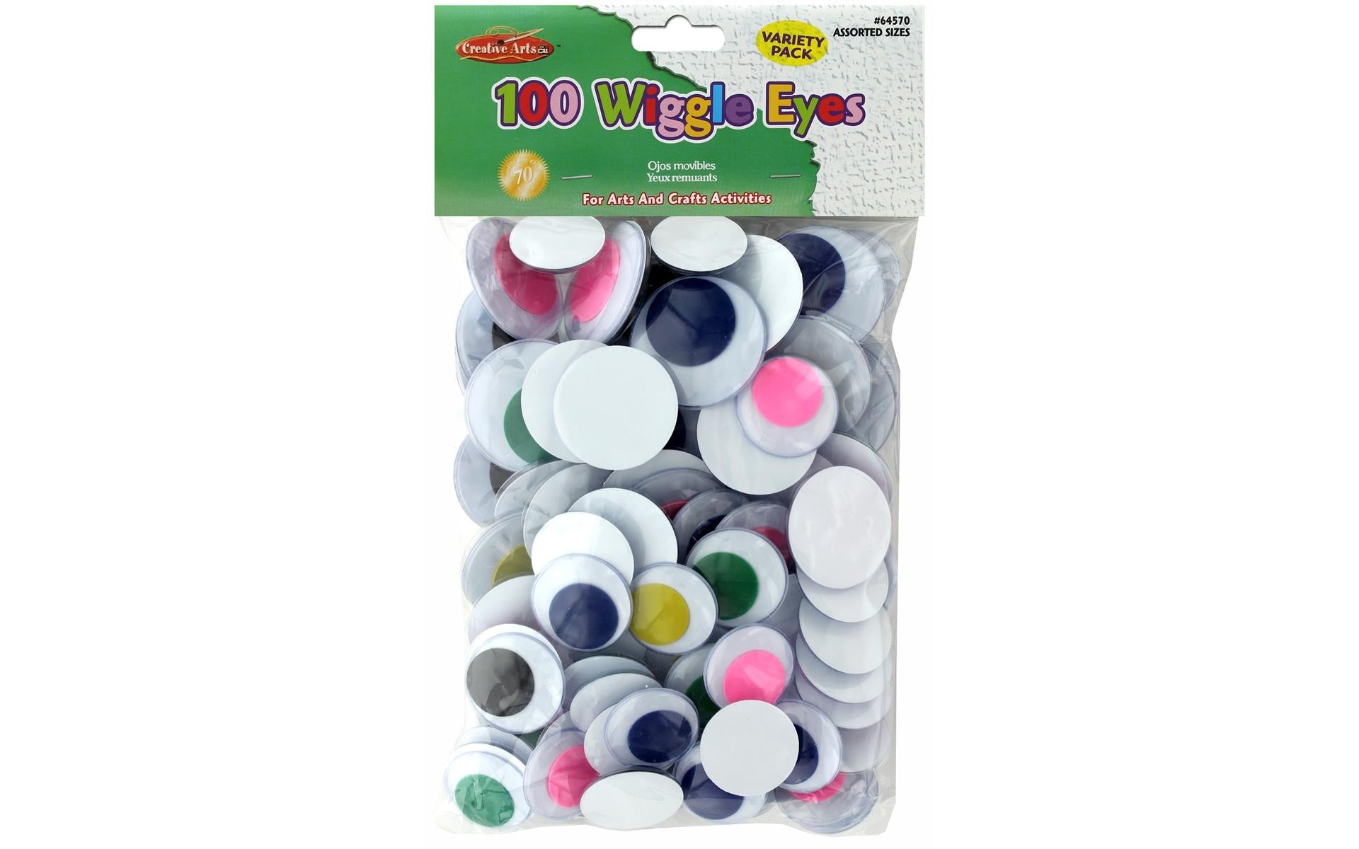 64570- 100 Wiggle Eyes - Coloured  Assorted Sizes Variety Pack