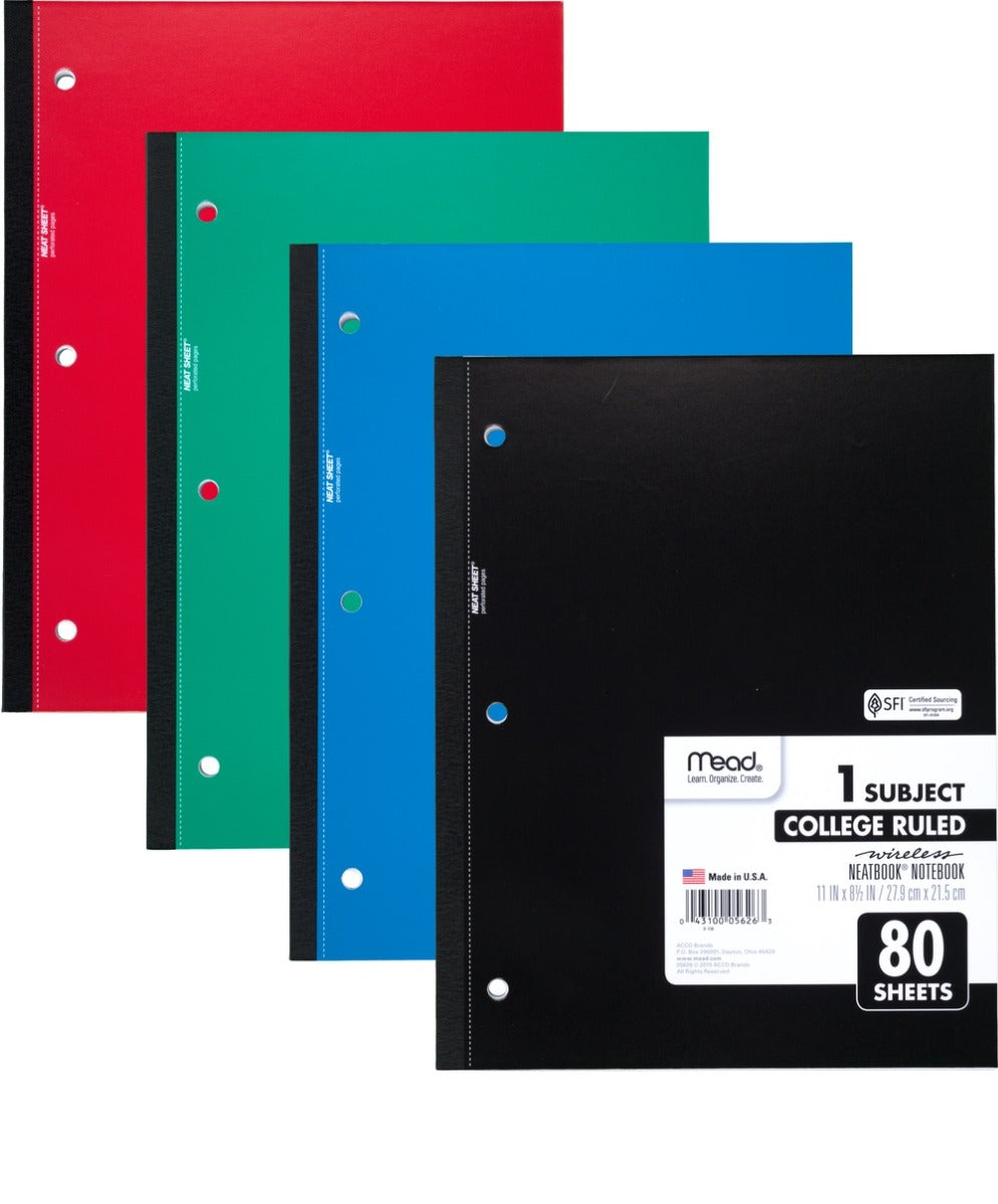 1 Subject College Ruled Wireless Notebook
