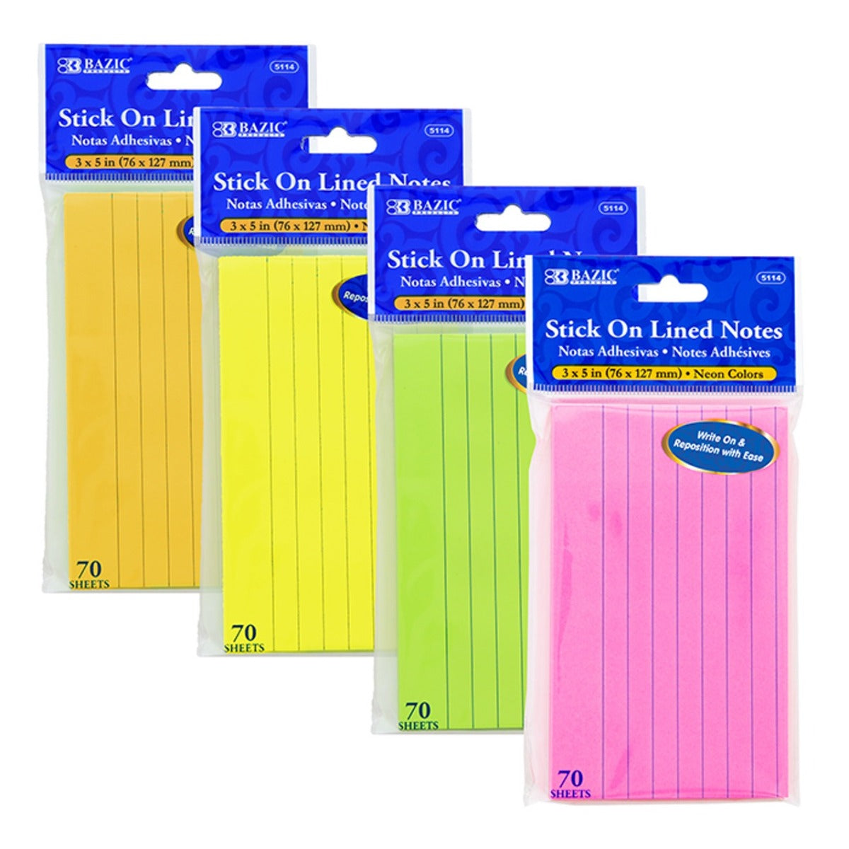 5114 - BAZIC Stick on Lined Notes 3 x 5