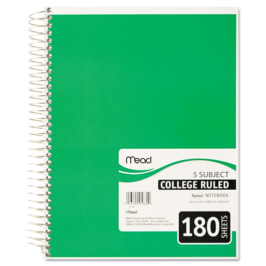 5 Subject College Ruled Spiral Notebook