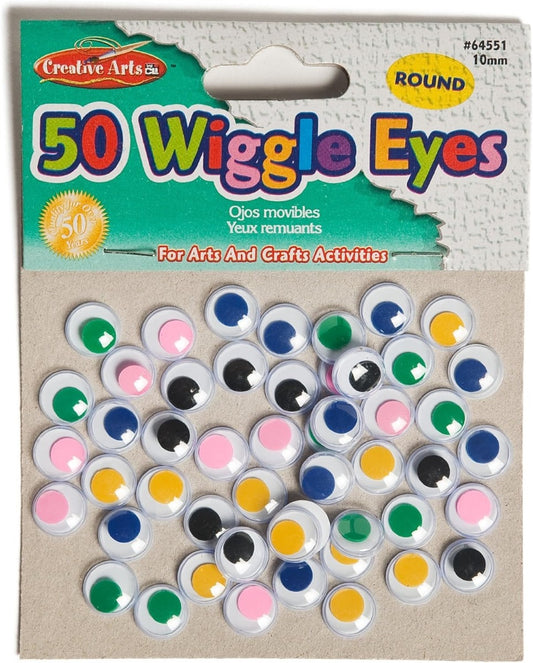 64551 - 50 Wiggle Eyes 10mm Coloured