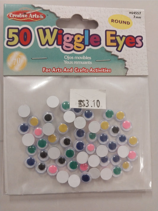 64557 - 50 Wiggle Eyes 7mm Coloured