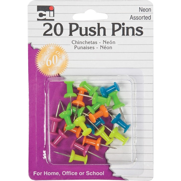 20205- CLI ''20''Neon Push Pins