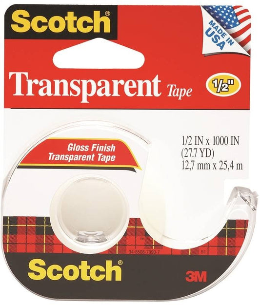 Scotch Transparent Tape, 1/2 in x 1000 in