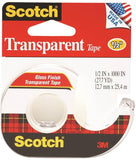 Scotch Transparent Tape, 1/2 in x 1000 in